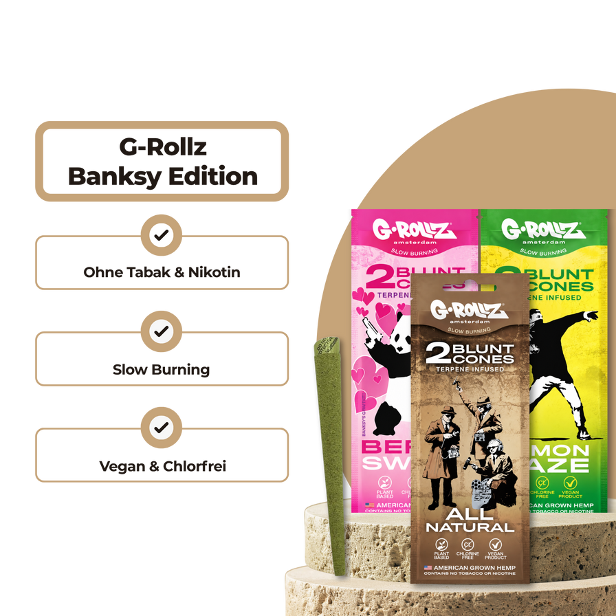 G-Rollz Banksy’s Graffiti Terpene-Infused Pre-rolled Hemp Cones Merchandise Lucky Hemp