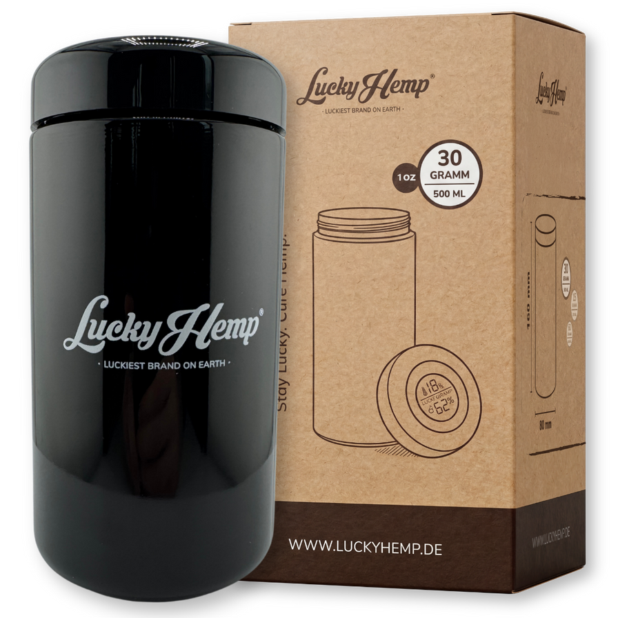 LuckyCure Humidor Glas mit Thermo-Hygrometer Zubehör Lucky Hemp 500ml