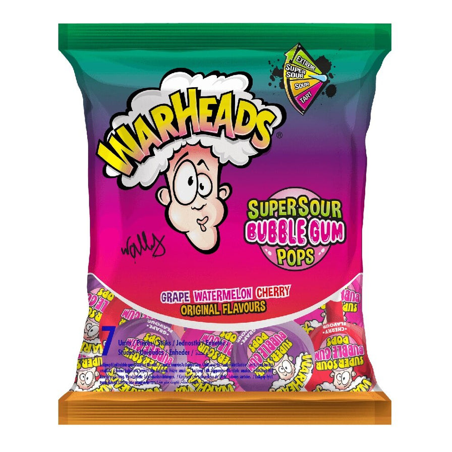 Warheads Super Sour Bubble Gum Pops snacks Lucky Hemp Grape Watermelon Cherry